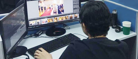 A designer at Shore360, Inc. is doing work for a client using the equipment provided by the offshoring company.